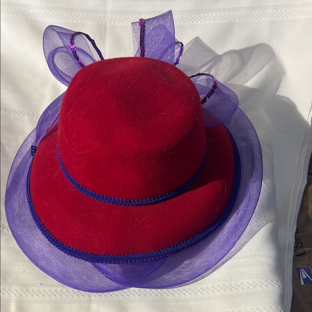 Red and Purple Hat with Ribbon Detail
